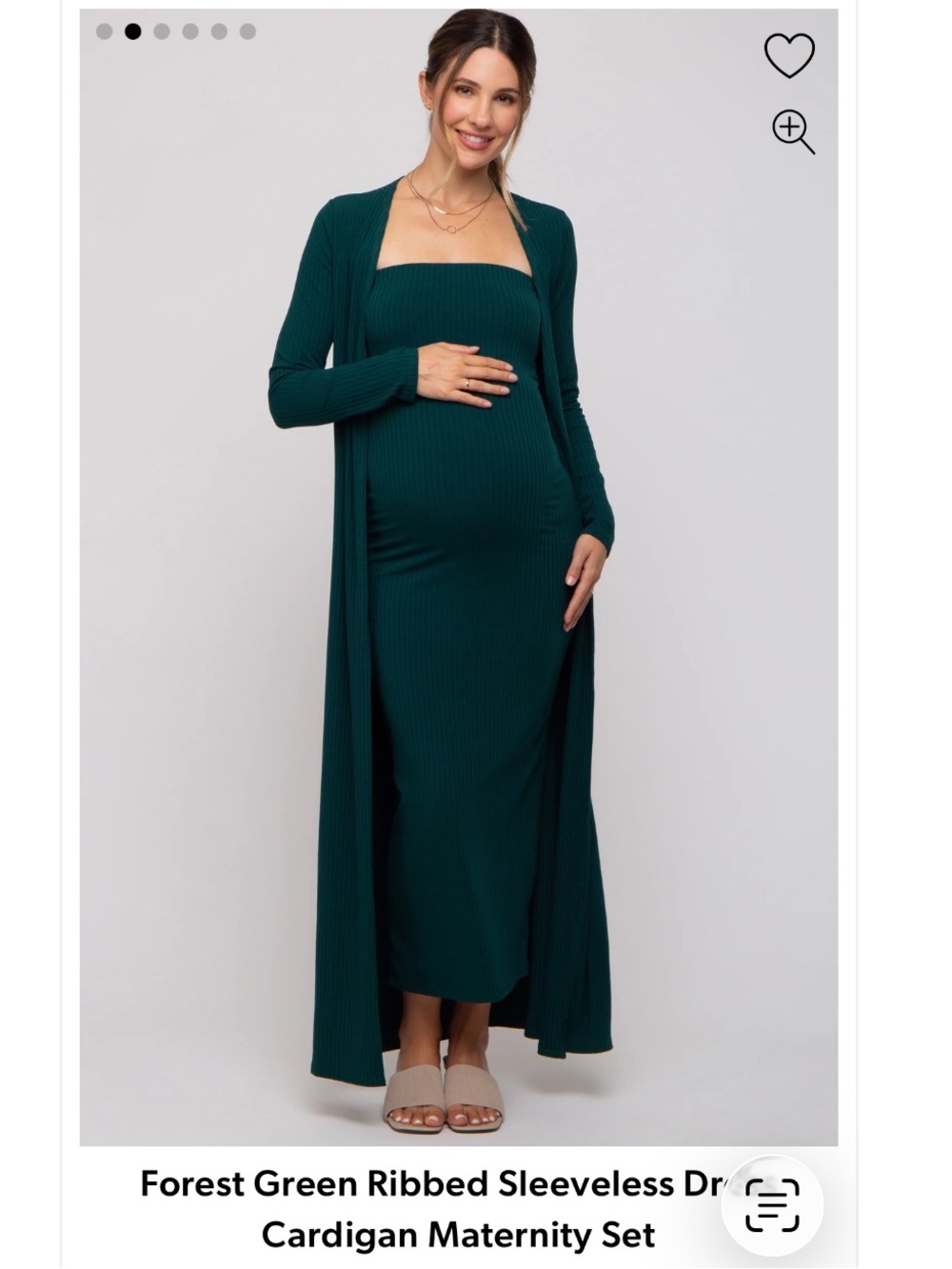 Forest Green Ribbed Sleeveless Dress Cardigan Maternity set